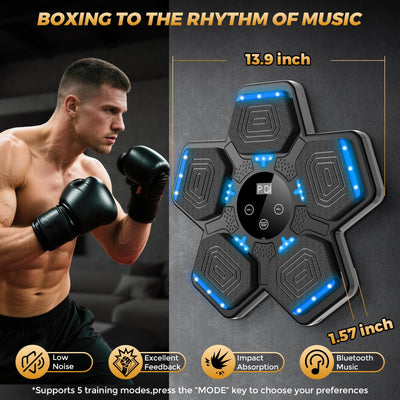 2025 Music Boxing Machine for Adults and Kids, Smart Bluetooth Boxing Training Equipment with Gloves Wall Mounted, Workout Punching Machine for Home,Office and Gym