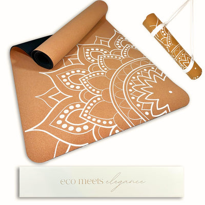 Premium Cork Yoga Mat Large 72"x26" – 5mm Thick Natural Rubber Cushioning - Non Slip Grip for Hot Yoga - Optional Alignment Lines & Elegant Yoga Bag Or Strap