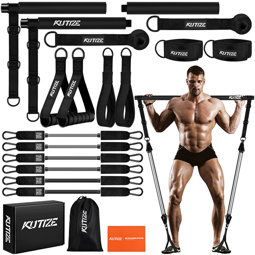 Pilates Bar Kit with Resistance Bands, Heavy Duty Pilates Equipment for Men, Strength Training Bar for Legs, Hip, Back, Arm, Abs, Chest, Shoulders, Portable Home Gym Full Body Workout Equipment