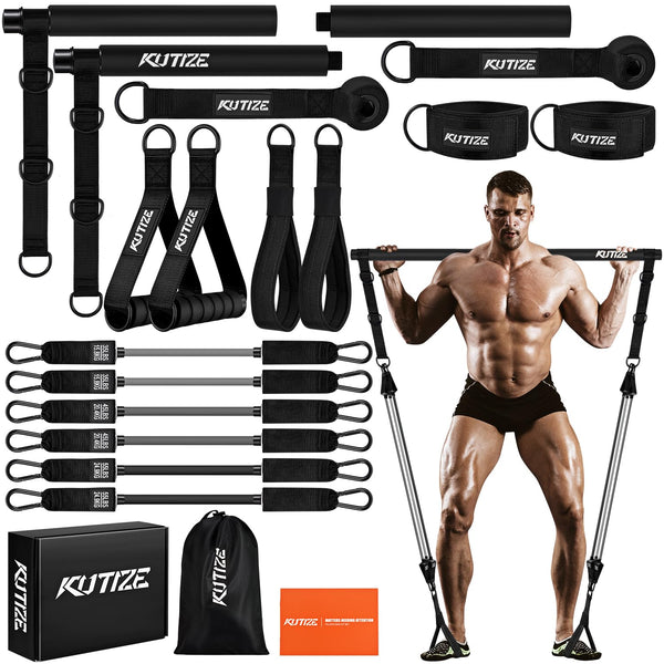 Pilates Bar Kit with Resistance Bands, Heavy Duty Pilates Equipment for Men, Strength Training Bar for Legs, Hip, Back, Arm, Abs, Chest, Shoulders, Portable Home Gym Full Body Workout Equipment