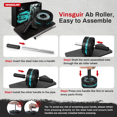 VINSGUIR Ab Roller Wheel, Abs & Core Workout Equipment for Home Gym with Knee Pad Accessories, Abdominal Wheel for Full-body Strength Training