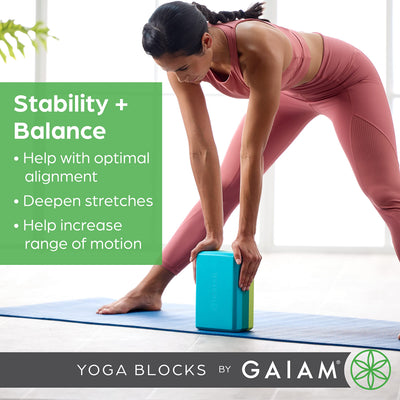 Gaiam Yoga Block - Supportive Latex-Free Eva Foam - Soft Non-Slip Surface with Beveled Edges for Yoga, Pilates, Meditation - Yoga Accessories for Stability, Balance, Deepen Stretches