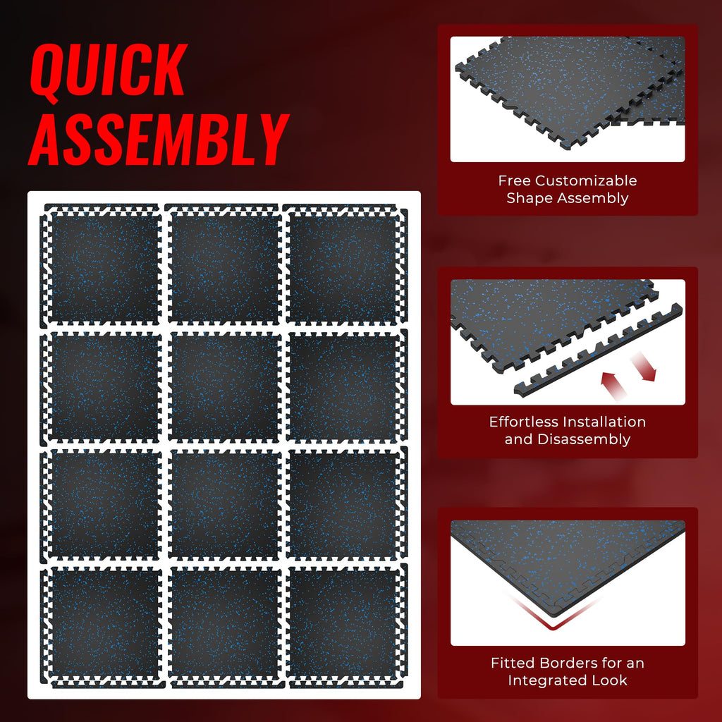 SUPERJARE 0.56'' Thick 12 Pcs 48 Sq Ft Rubber Top Exercise Equipment Mats, High Density EVA Foam Mats with Rubber Top, Interlocking Gym Flooring for Home Gym, Protective Workout Mat, Black/Grey