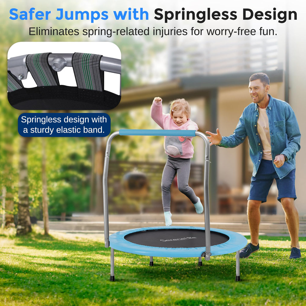 SereneLife 36/40" Foldable Mini Trampoline - Compact Fitness Trampoline for Kids Adults, Exercise Rebounder with Foam Handle, Indoor/Garden Workout Equipment, Max Load 150/220 lbs