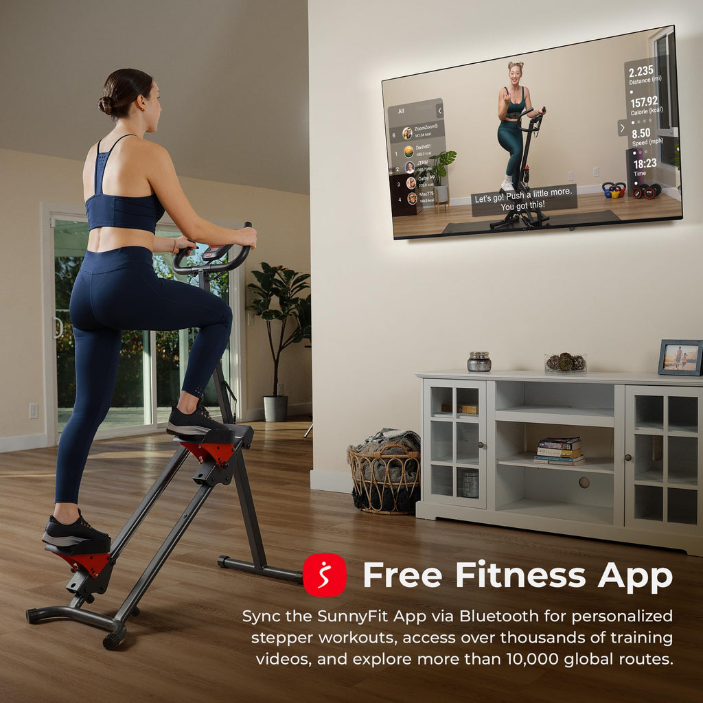 Sunny Health & Fitness Stair Stepper w/Handlebar, Extended Step Range Climber Machine for Legs, Core and Glute Workouts, Connection with Free SunnyFit App