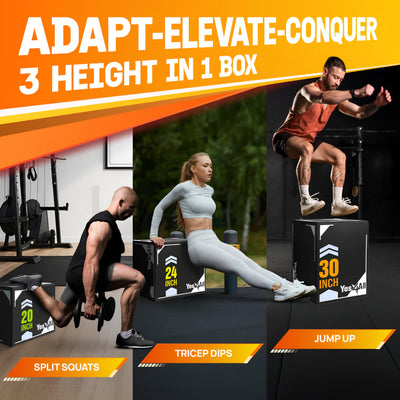Yes4All 3-in-1 Soft-Padded Plyo Box With Wooden Core, Non-Slip Multi-Use Cushioned Plyometric Jump Box with Vinyl Cover for Jumping, Conditioning, Strength Training