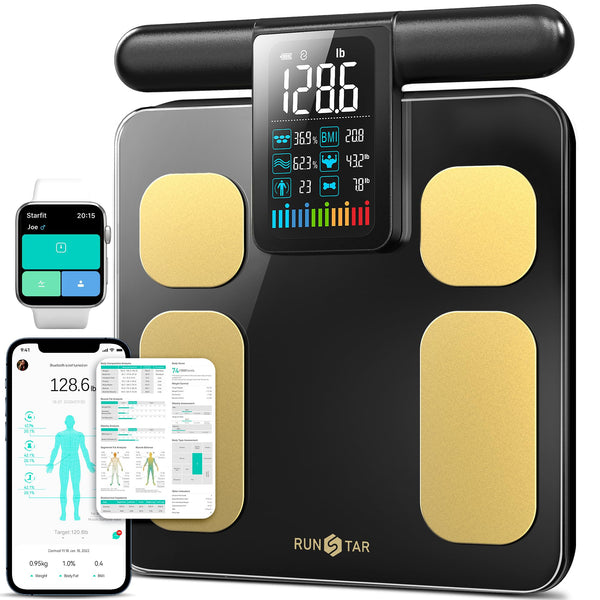 RunStar Scale for Body Weight and Fat Percentage, 8 Electrodes High Precision Digital Scale for BMI 28 Body Composition Measurement, Bathroom Smart Scales with Large Color Display FSA&HSA Eligible