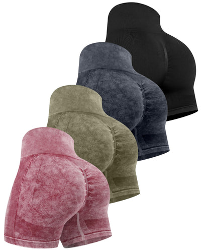 CHRLEISURE Women's 4 Packs Workout Gym Shorts, High Waisted Butt Lifting Scrunch Butt Seamless Booty Shorts