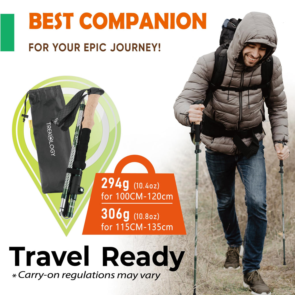 Trekology Trek-Z Collapsible Hiking & Trekking Poles - Balance Support for Seniors, Women, and Men, 2pc Per Set