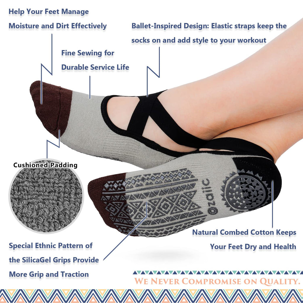 Ozaiic Pilates Socks for Women Non Slip Grip, Yoga Socks with Grippers for Barre, Hospital, Ballet, Dance, Barefoot Workout