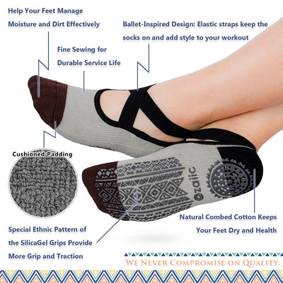 Ozaiic Pilates Socks for Women Non Slip Grip, Yoga Socks with Grippers for Barre, Hospital, Ballet, Dance, Barefoot Workout