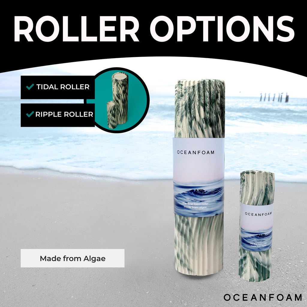 Oceanfoam Tidal Roller - Natural - Muscle Massage Foam Roller for Back Pain & Stretching - Firm and Ergonomic Wide Wave Textured - Yoga, Athletics, & Wellness - Full Size, 20" x 5"