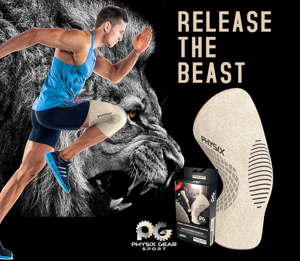 Physix Gear Knee Compression Sleeve for Men & Women - Best Compression Knee Brace for Walking, Running, Gym, Basketball, Weightlifting,Workout, Sports - Knee sleeves Support Compression & Stability