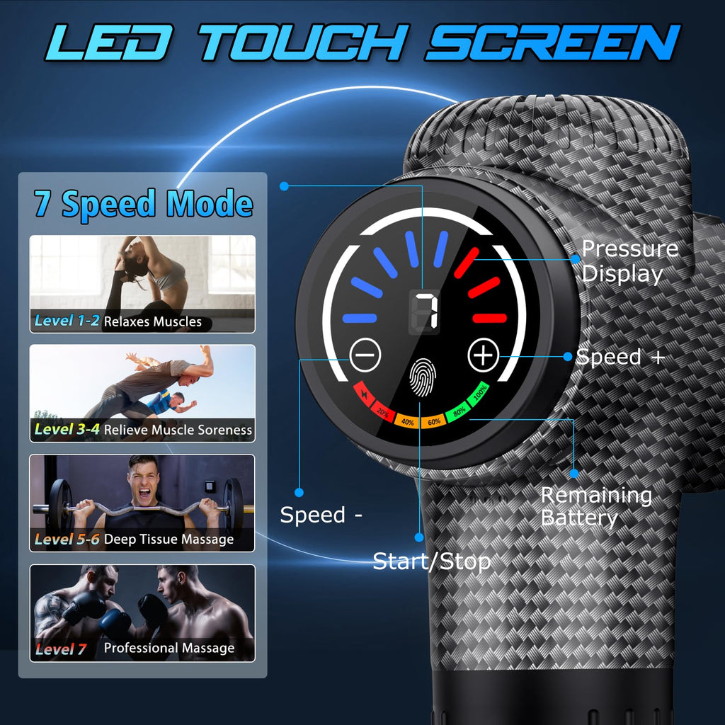 TOLOCO Massage Gun Deep Tissue, Percussion Massage Gun with 10 Replacement Heads, Super Quiet Portable Electric Massager for Athletes, Relax, Black