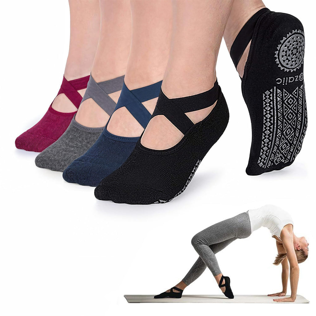 Ozaiic Pilates Socks for Women Non Slip Grip, Yoga Socks with Grippers for Barre, Hospital, Ballet, Dance, Barefoot Workout
