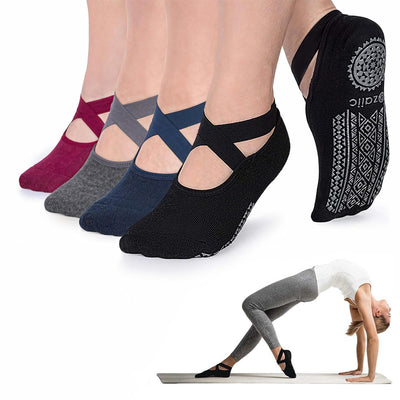 Ozaiic Pilates Socks for Women Non Slip Grip, Yoga Socks with Grippers for Barre, Hospital, Ballet, Dance, Barefoot Workout