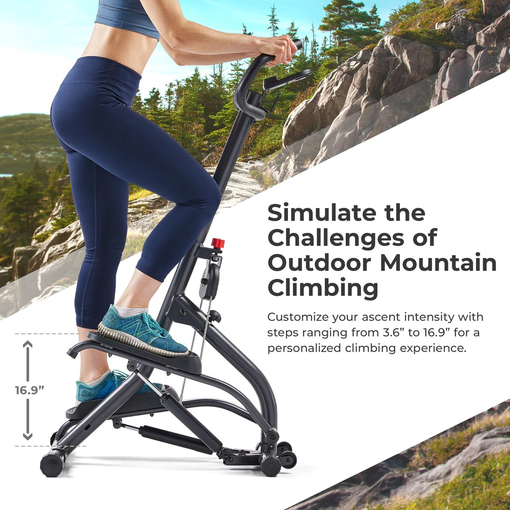 Sunny Health & Fitness Stair Stepper w/Handlebar, Extended Step Range Climber Machine for Legs, Core and Glute Workouts, Connection with Free SunnyFit App