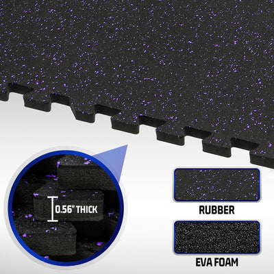 SUPERJARE 0.56'' Thick 12 Pcs 48 Sq Ft Rubber Top Exercise Equipment Mats, High Density EVA Foam Mats with Rubber Top, Interlocking Gym Flooring for Home Gym, Protective Workout Mat, Black/Grey