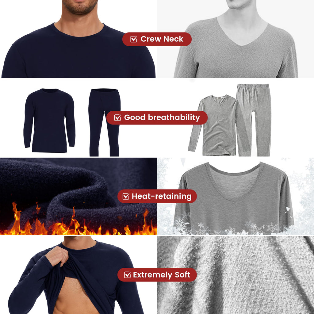 Thermal Underwear for Men Long Johns Set - Fleece Lined Base Layer for Cold Weather Winter Clothes