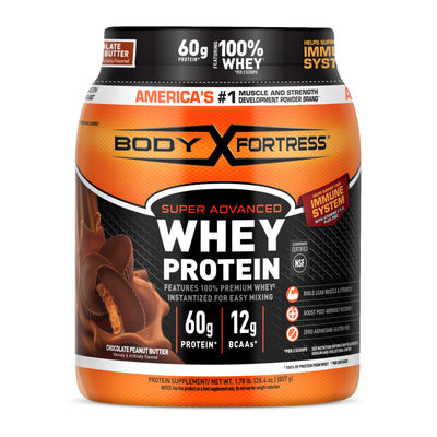 Body Fortress Super Advanced Whey Protein Powder, Strawberry, Immune Support (1), Vitamins C & D Plus Zinc, 1.78 lbs