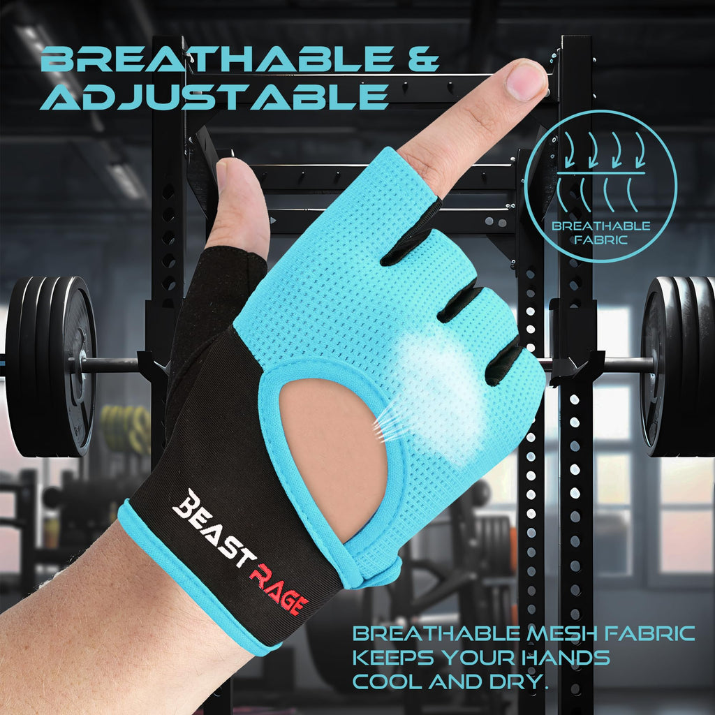 BEAST RAGE Workout Gloves for Men & Women - Fingerless Gym Gloves with Palm Protection, Breathable & Lightweight for Weightlifting, Cycling & Pull Up