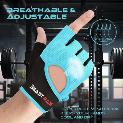 BEAST RAGE Workout Gloves for Men & Women - Fingerless Gym Gloves with Palm Protection, Breathable & Lightweight for Weightlifting, Cycling & Pull Up
