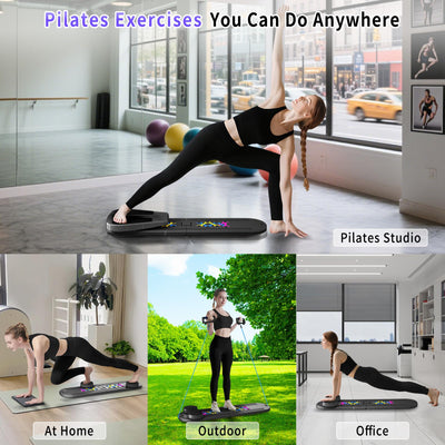 Pilates Board, Foldable Pilates Reformer Set for Home Workout with Timer, Multifunctional Portable Reformer Pilates Machine at Home Pilates Equipment