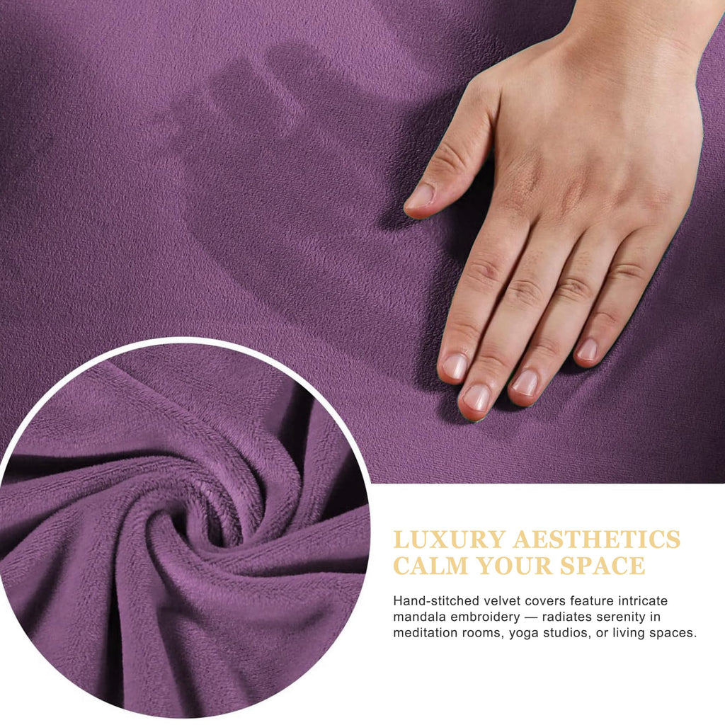 Meditation Zafu Cushion Set with Buckwheat Hulls & Memory Foam - Ergonomic Support for Yoga & Sitting - Removable Machine-Washable Luxury Velvet Cover - for Adults and Kids (Blue)