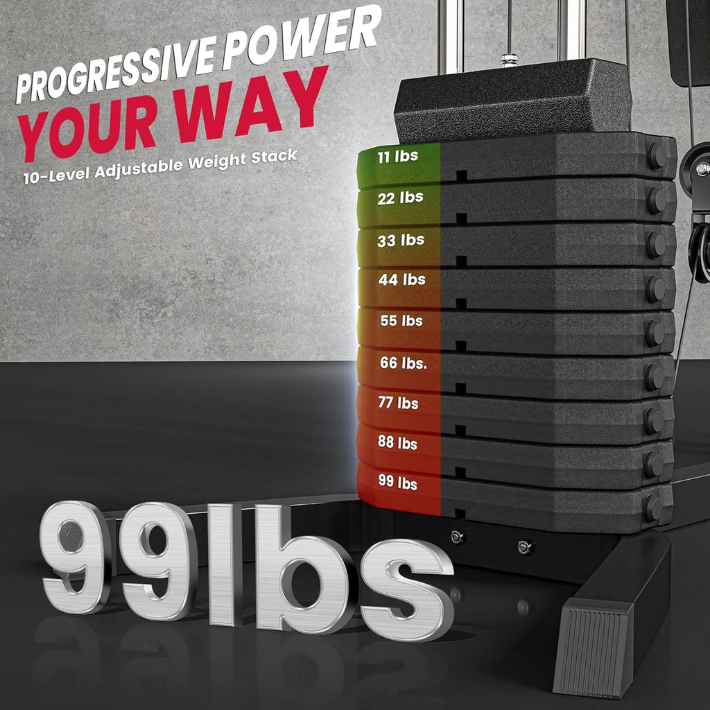 Soozier Home Gym System, Multifunction Workout Station with 100Lbs Weight Stack, 100Lbs Resistance for Full Body Workout Machine