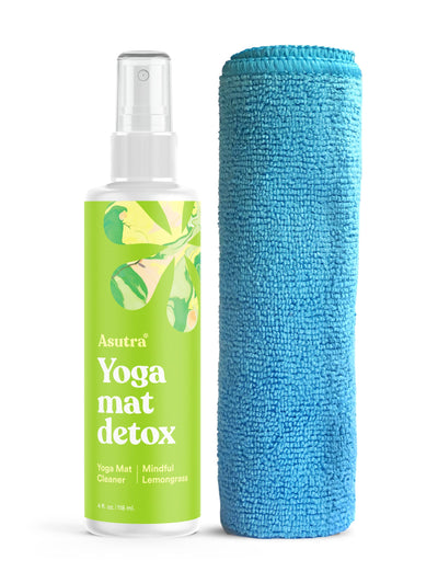 ASUTRA Yoga Mat Cleaner Spray (Energizing Peppermint), 4 fl oz - No Slippery Residue, Organic Essential Oils, Deep-Cleansing for Fitness Gear & Gym Equipment, Microfiber Towel Included