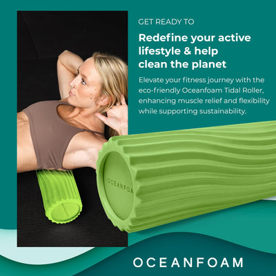 Oceanfoam Tidal Roller - Natural - Muscle Massage Foam Roller for Back Pain & Stretching - Firm and Ergonomic Wide Wave Textured - Yoga, Athletics, & Wellness - Full Size, 20" x 5"