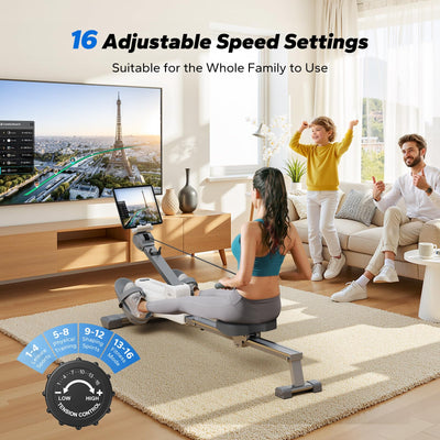 MERACH Foldable Rowing Machines for Home, Magnetic Rowing Machine with 16-Level, Compact Row Saves 20% Space, 350 LBS Load Capacity, Free MERACH App and 1000+ Champion Coaching Course & Games
