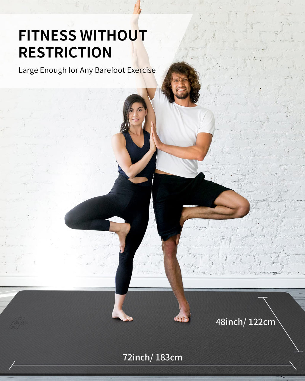 CAMBIVO Large Yoga Mat (6'x 4'), Extra Wide Workout Mat for Men and Women, Yoga Mat Thick 1/3 &1/4 Exercise Mats for Home Workout, Yoga, Pilates (Black,1/4 inch)