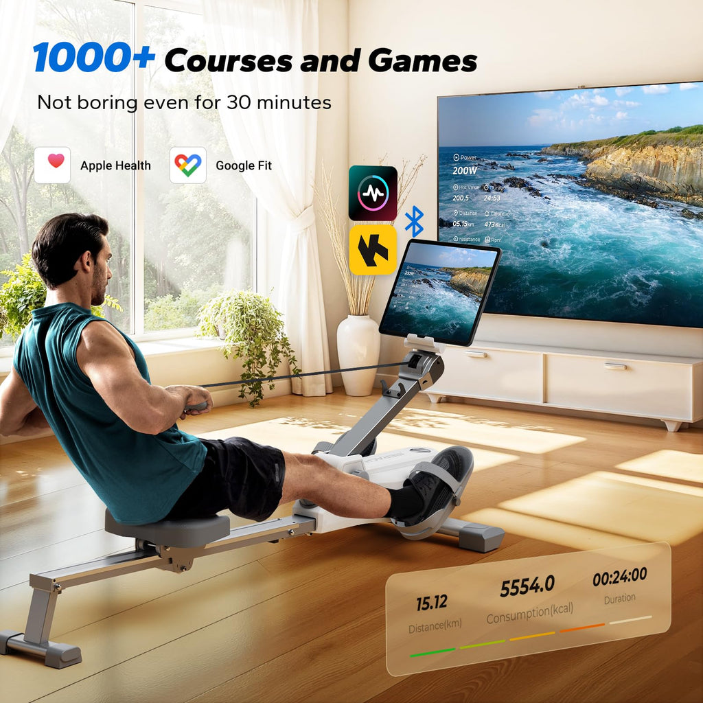 MERACH Foldable Rowing Machines for Home, Magnetic Rowing Machine with 16-Level, Compact Row Saves 20% Space, 350 LBS Load Capacity, Free MERACH App and 1000+ Champion Coaching Course & Games