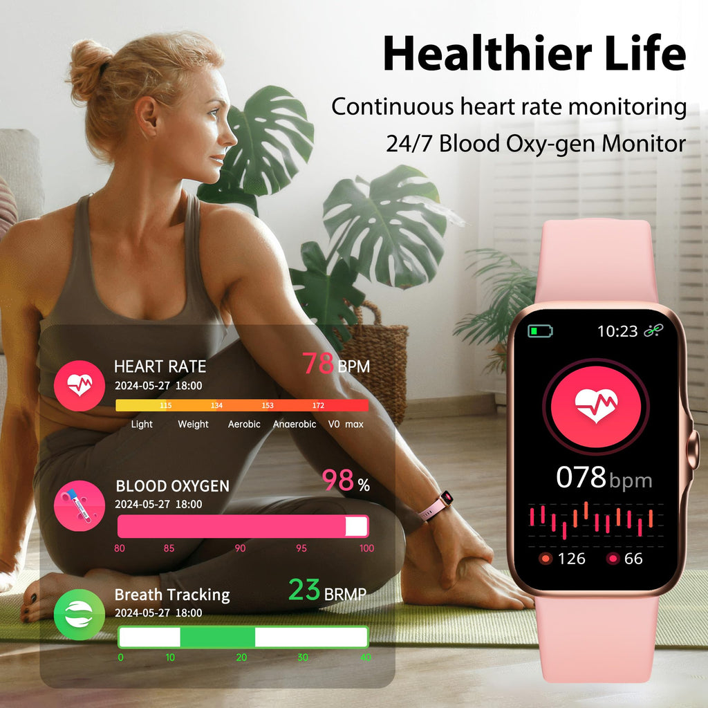 Fitness Tracker with 24/7 Continuous Heart Rate, Blood Oxygen Monitor, Smart Watch with Sleep Monitor, IP68 Waterproof Activity Tracker Step Counter for Women Men (Black)