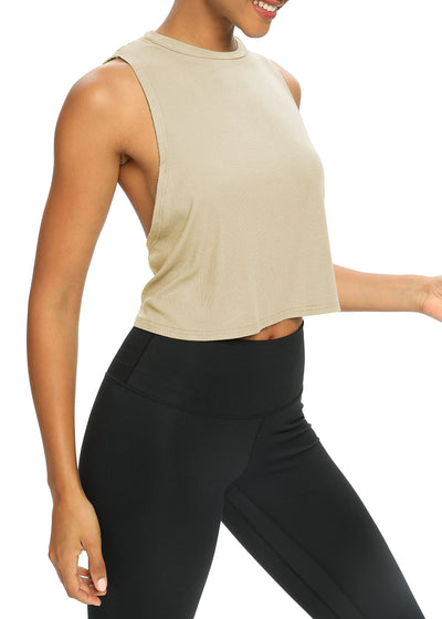 Bestisun Womens Open Back Workout Shirts Cropped Yoga Tank Tops Backless Athletic Clothes