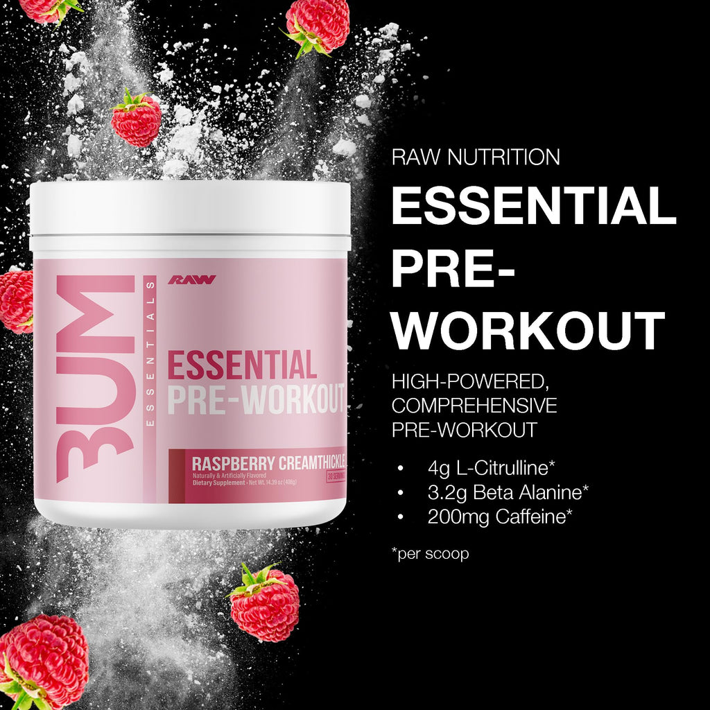 RAW Nutrition - Essential Pre - Chris Bumstead Pre Workout Formula, Sports Nutrition Pre-Workout Powders | Men & Womens Drink, Energy Powder for Working Out (Peach Mango)