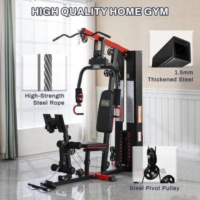 Fitvids Home Gym, Full Body Strength Training with Pulley System, Black Steel Home Gym System, 330 Pound Resistance, 400 Pound User Weight Capacity