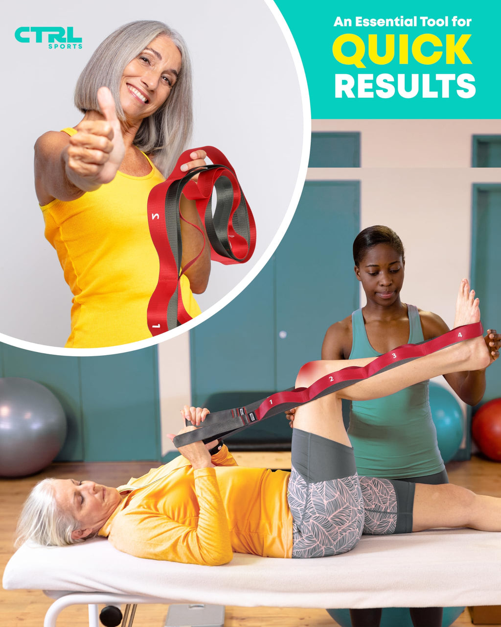 Stretching Strap with Loops - Non Elastic Stretch Band for Physical Therapy, Yoga Strap for Stretching Equipment, Stretch Bands for Exercise and Flexibility - Fascia, Hamstring & Leg Stretcher Belt