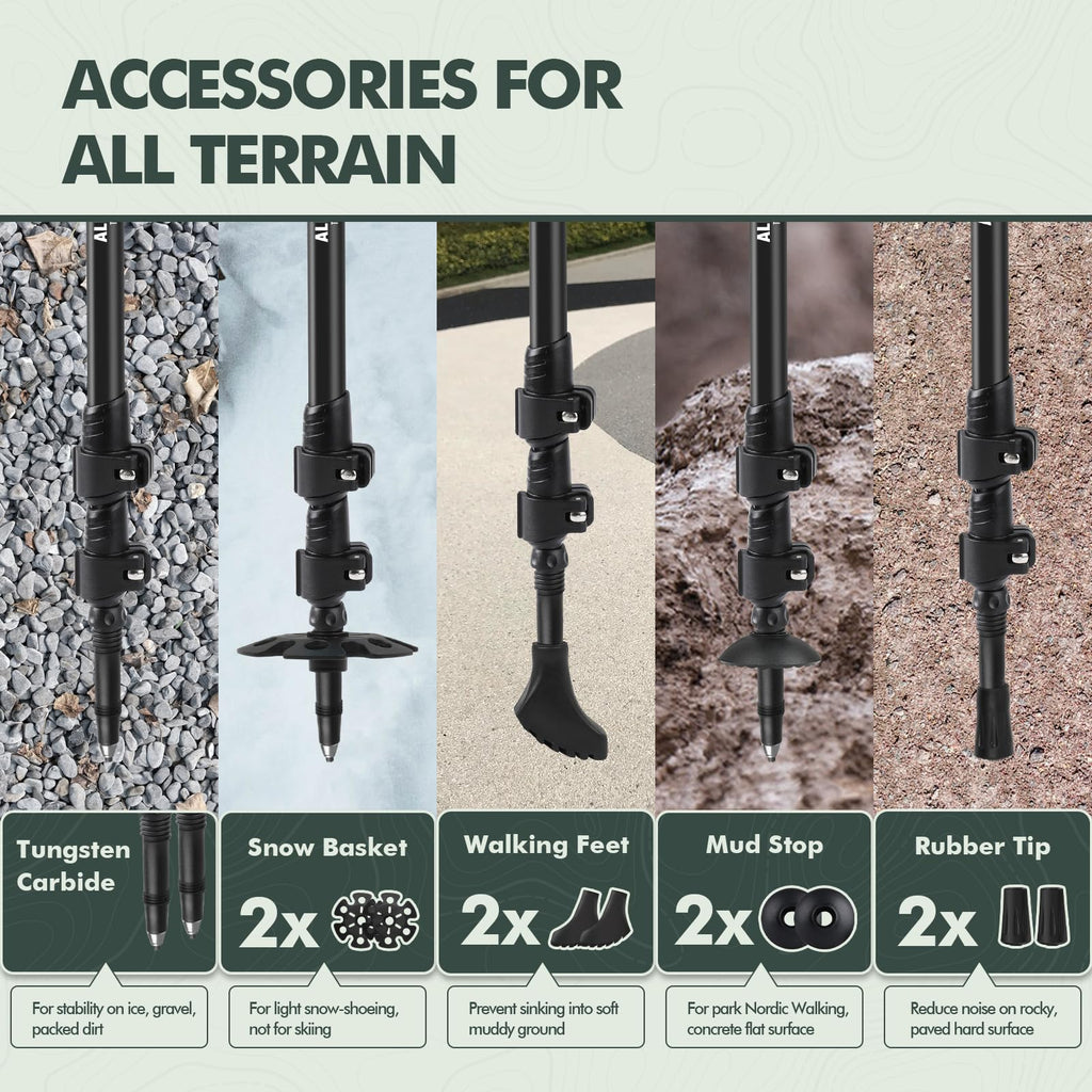 KINGGEAR Nordic Walking Stick, TP1 Hiking Poles Retractable Lightweight 7075 Aluminum, Trekking Poles with Flip Lock, Natural Cork and EVA Grip, 2pc Hiking Gear