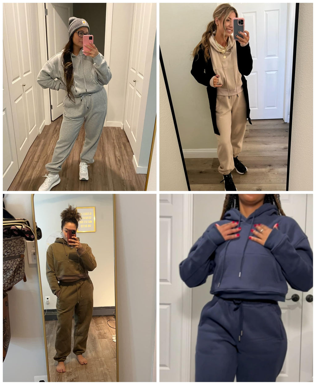 LTSCNRM Women's 2 Piece Airport Outfits Fleece Crop Hoodies Pullover Sweatshirt Sweatsuits Joggers Pants Pockets