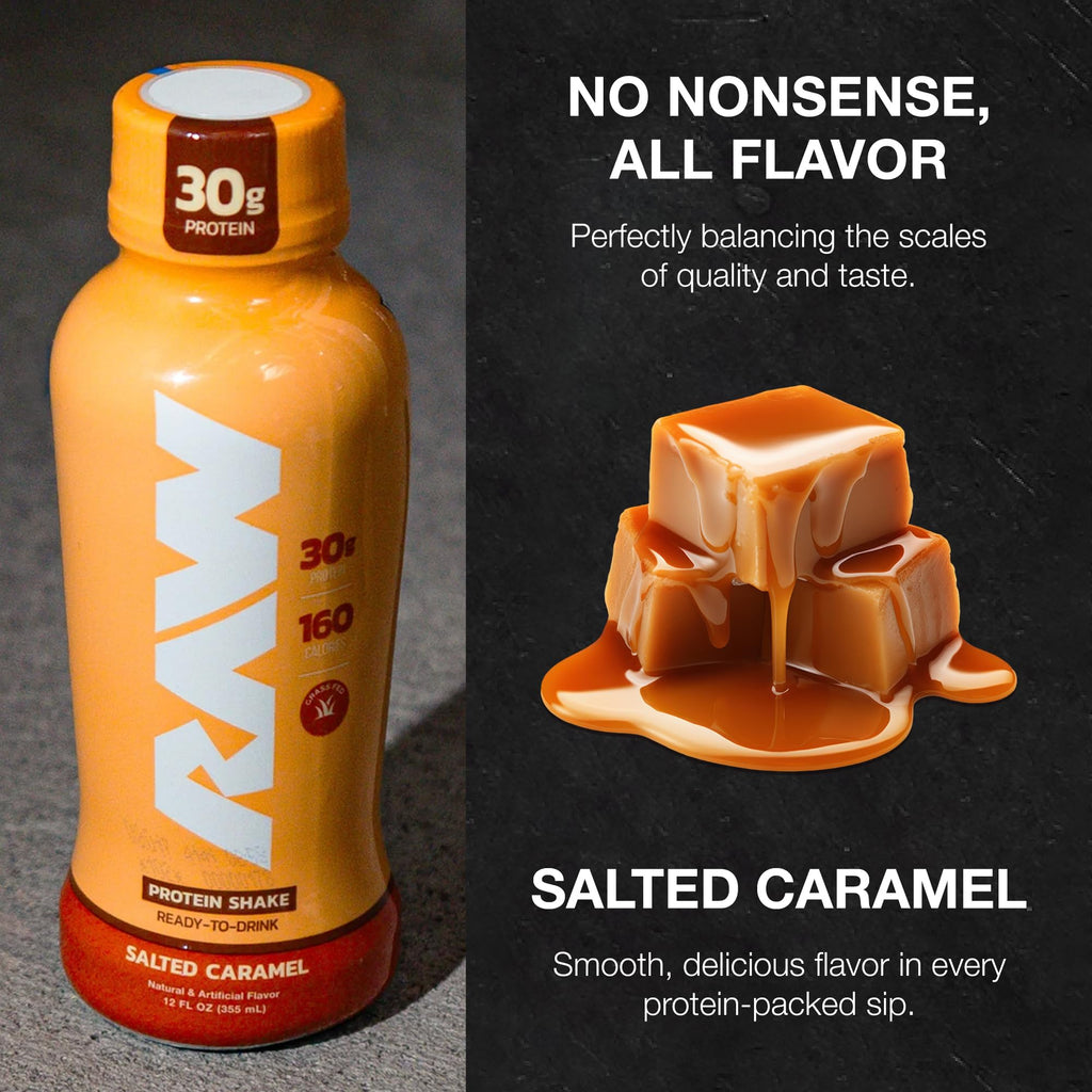 RAW Ready-to-Drink Protein Shake, Vanilla - RTD Protein Drinks with Grass-Fed Whey Protein Isolate for Post-Workout - Zero-Sugar & Gluten-Free Meal Replacement Drink & Breakfast Shake, 12 Fl Oz