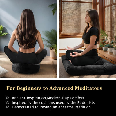Meditation Zafu Cushion Set with Buckwheat Hulls & Memory Foam - Ergonomic Support for Yoga & Sitting - Removable Machine-Washable Luxury Velvet Cover - for Adults and Kids (Blue)