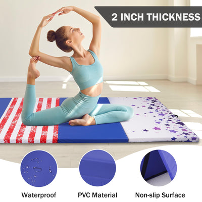 Fitvids Folding Exercise Gymnastics Mat, 4'x8'x2" Gym Workout Mat with Carrying Handles 4-Fold High-Density Anti-Tear Portable Fitness Aerobics Mat for Home Gym Yoga Pilates Tumbling MMA Core Training