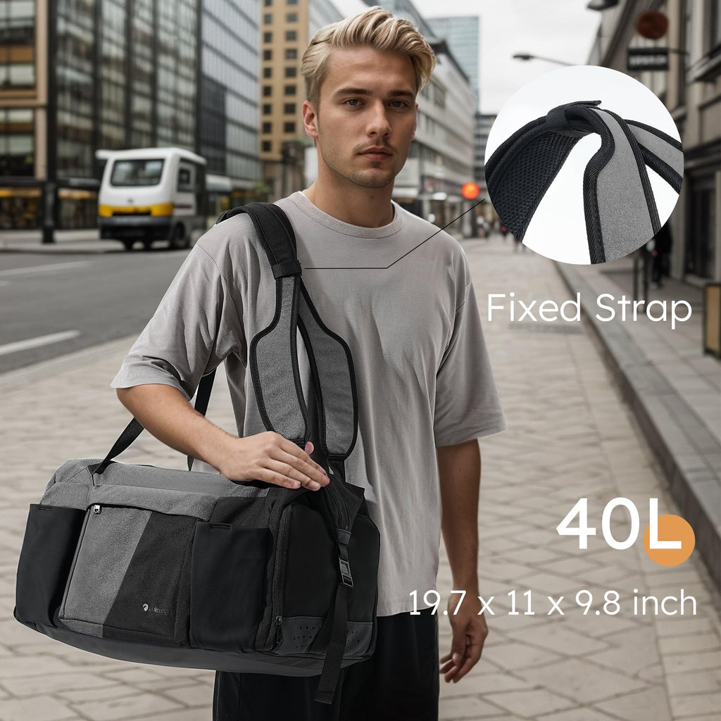 Gym Bag for Men with 2 Upgraded Bottle Holders Convertible Duffle Bag and Gym Backpack Waterproof Sports Bags with Shoes Compartment and Wet Pocket - Black