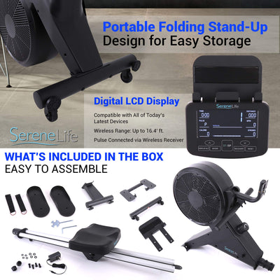 SereneLife Smart Rowing Machine-Home Machine with Smartphone Fitness Monitoring App, Magnetic Row Machine for Gym or Home Use, 16 Levels Resistance