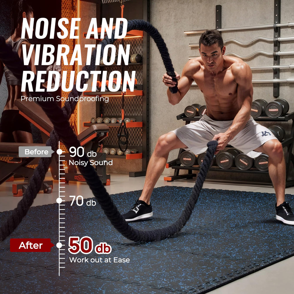 SUPERJARE 0.56'' Thick 12 Pcs 48 Sq Ft Rubber Top Exercise Equipment Mats, High Density EVA Foam Mats with Rubber Top, Interlocking Gym Flooring for Home Gym, Protective Workout Mat, Black/Grey