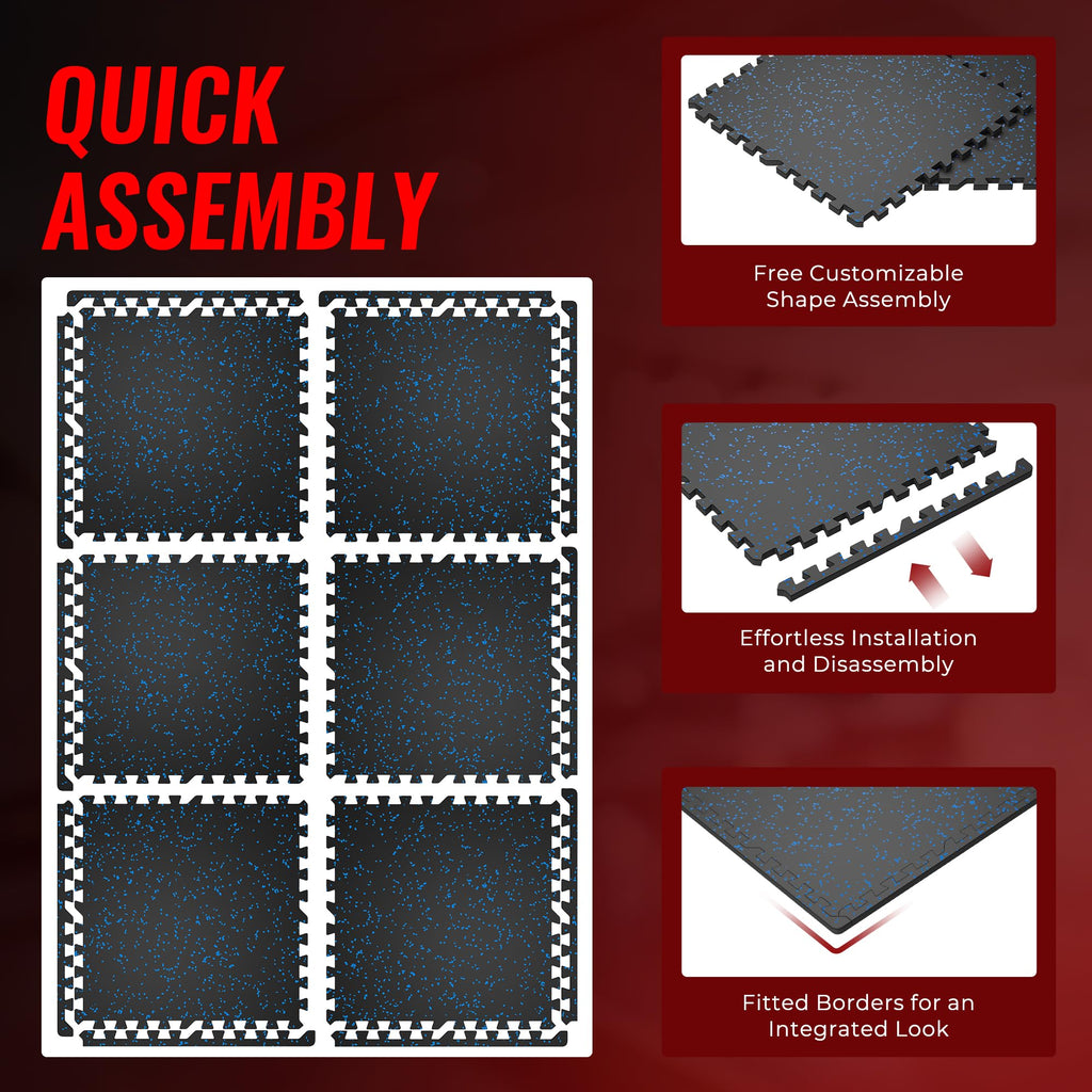 SUPERJARE 0.56'' Thick 12 Pcs 48 Sq Ft Rubber Top Exercise Equipment Mats, High Density EVA Foam Mats with Rubber Top, Interlocking Gym Flooring for Home Gym, Protective Workout Mat, Black/Grey