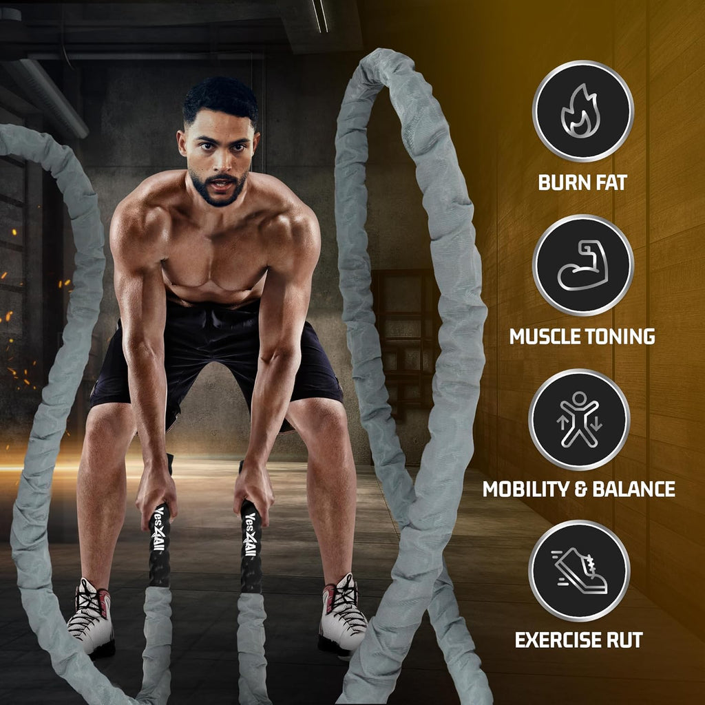 Yes4All Others Battle Rope with Cover - Grey 1.5 in 40 ft