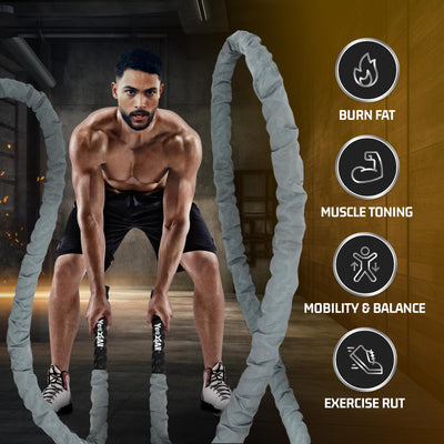 Yes4All Battle Ropes, Workout Rope with Cover, Steel Anchor & Strap Included, Heavy Ropes for Exercise Training - 1.5/2 Inch Diameter, 30, 40, 50 Ft Length